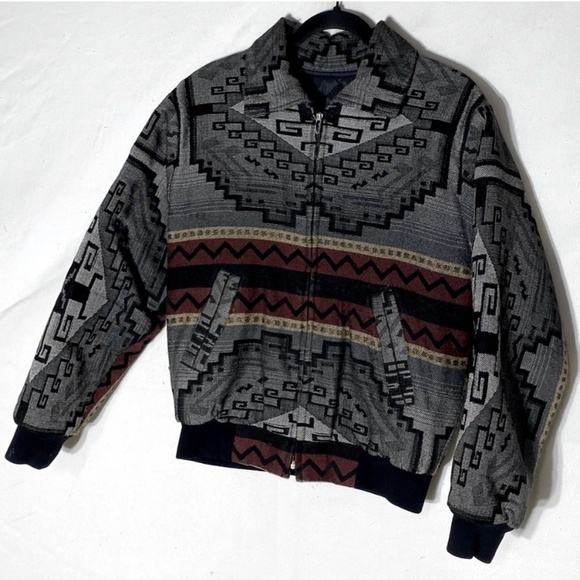 Grey Western Southwestern Jacquard Bomber Style Jacket S - Picture 12 of 12